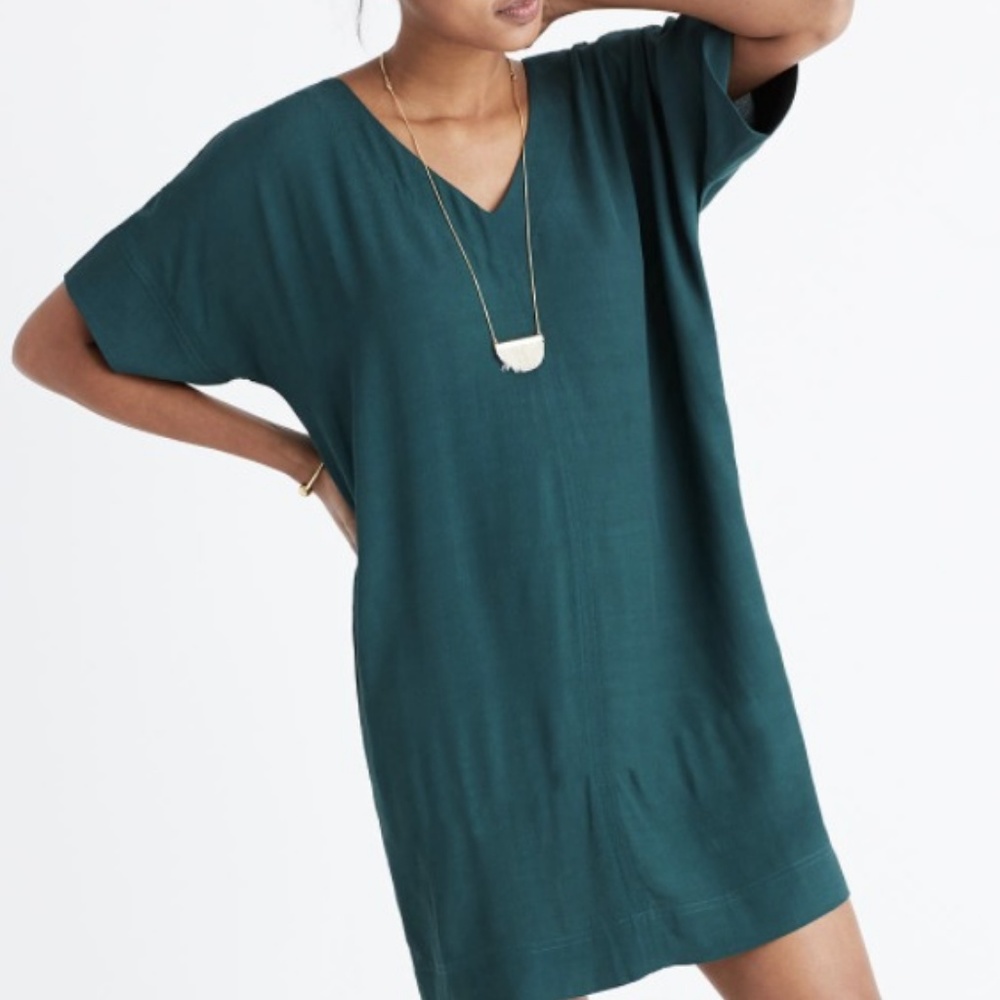 Madewell Novel Green V-Neck Shift Dress